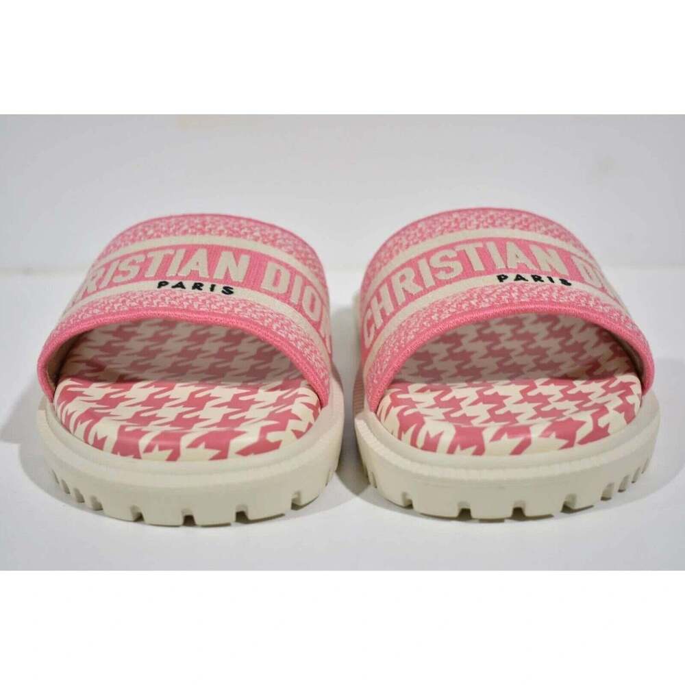 Christian Dior Dway Pink White Logo Houndstooth Slide Mule Flat Flop Sandal 39 - Picture 7 of 12